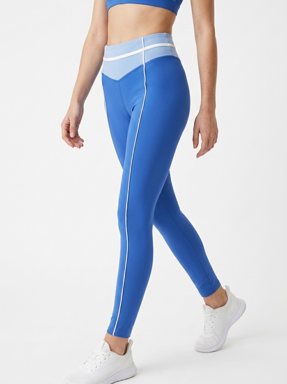YLLW | High-Rise Blue Performance Leggings with Contrast Waist Women’s Size M